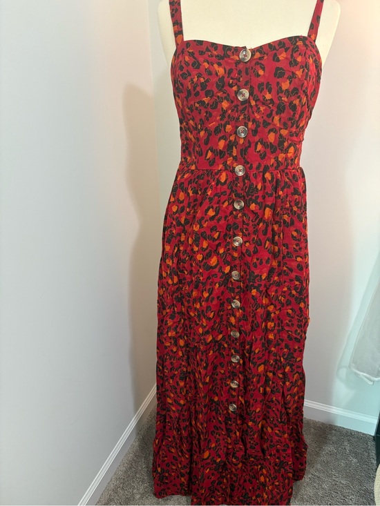 Alya Dresses & Skirts - Alya Red and Black Leopard-Print Button Maxi Dress